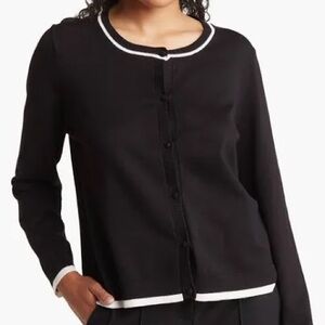 Adrianna Papell Cardigan Sweater Black and White Button Up